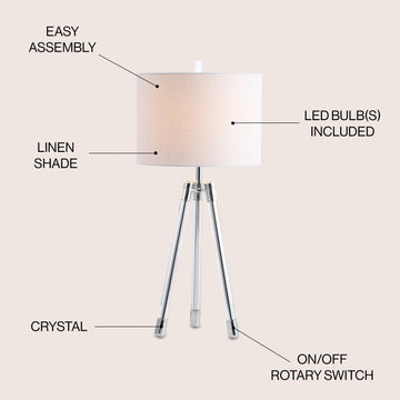Wyman 30.5" Surveyor's Tripod Crystal/Metal LED Table Lamp - JONATHAN Y